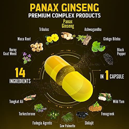 Premium Panax Ginseng 14 in 1, 13X Potency, High Strength Capsules with Horny Goat Weed ZolotusUS supplements