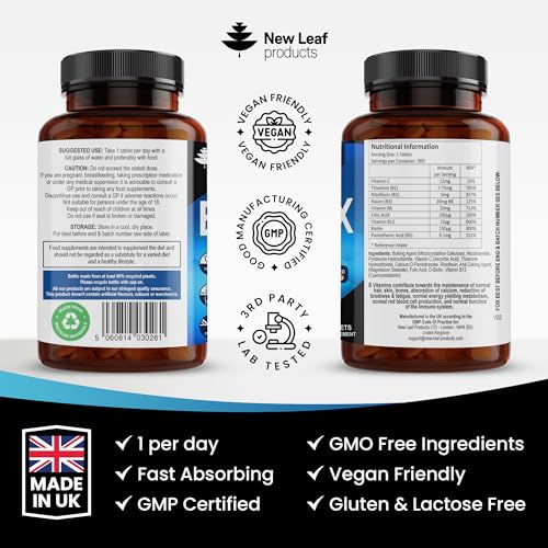 Vitamin B Complex - 365 Small Tablets (One Year Supply) High Strength All 8 B Vitamins NEW LEAF PRODUCTSUS supplements