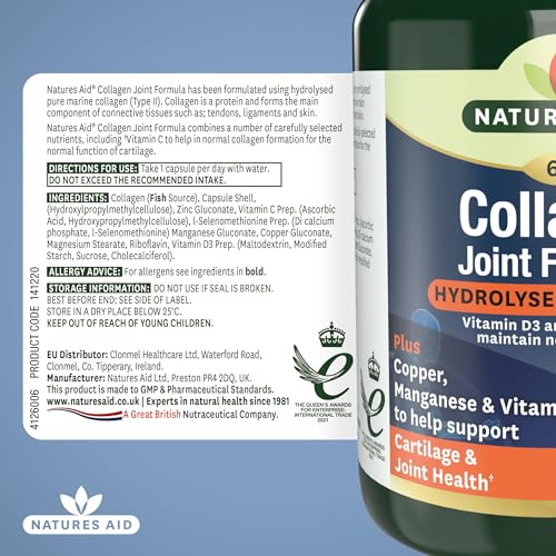 Natures Aid Collagen Joint Formula with Vitamin C, Copper and Manganese, Cartilage and Joint Health, 60 Capsules natures aidAu supplements