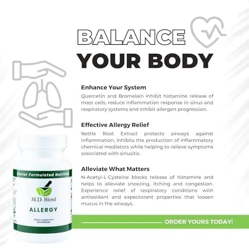 M.D. Blend Nature’s Biotic & Allergy Expert Bundle for Immune Support, Seasonal Allergy Relief, Respiratory Wellness, Quercetin and Bromelain, NAC Nettle Root Vitamins & Minerals Plant-Based Capsules M.D. Blendnz supplements