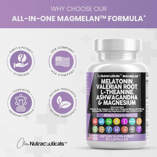 Melatonin 10mg Valerian Root 6000mg L Theanine 200mg Ashwagandha Clean NutraceuticalsUS supplements