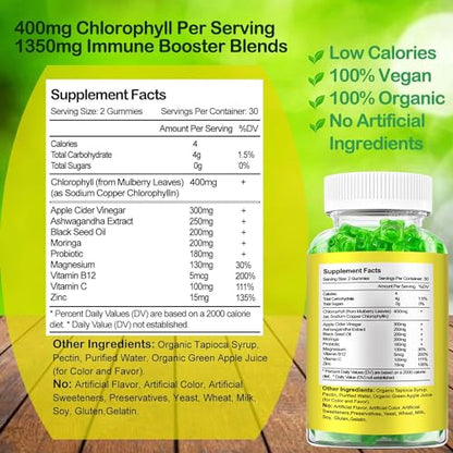 Organic Chlorophyll Gummies with Ashwagandha, Black Seed Oil, Apple Cider Vinegar SijigoodUS supplements