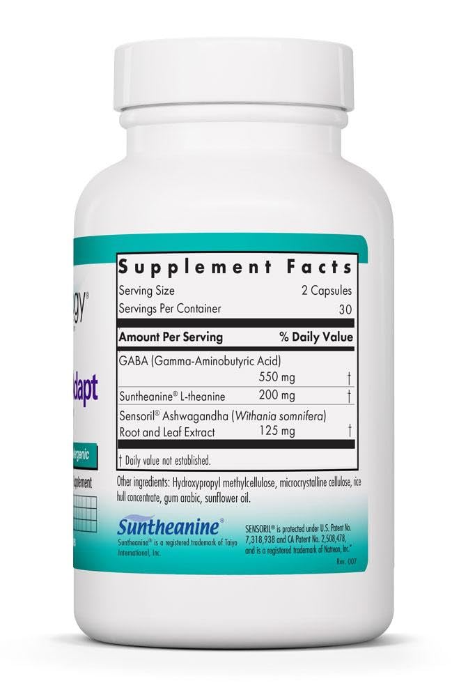 NutriCology ZenMind Adapt - 200 mg L-Theanine, 125 mg Ashwagandha & 550 mg GABA - Supports Stress Response and Calmness - Vegetarian Capsules - Hypoallergenic Formula - 30 Servings - 60 Capsules Allergy Research GroupAu supplements
