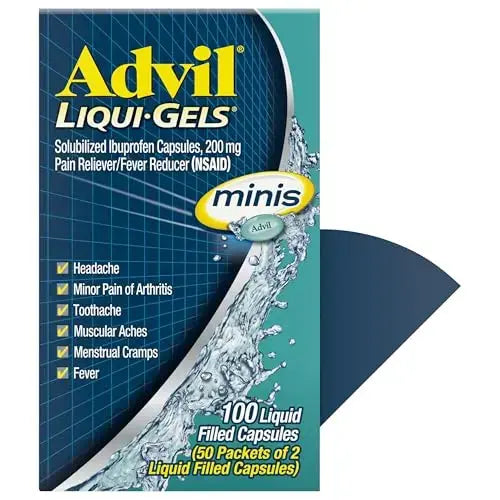 Advil Liqui-Gels minis Pain Reliever and Fever Reducer, Pain Medicine for Adults with Ibuprofen 200mg for Pain Relief - 50x2 Liquid Filled Capsules AdvilAu supplements