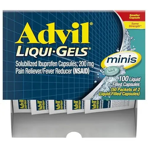 Advil Liqui-Gels minis Pain Reliever and Fever Reducer, Pain Medicine for Adults with Ibuprofen 200mg for Pain Relief - 50x2 Liquid Filled Capsules AdvilAu supplements