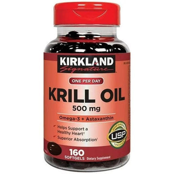 Kir-kland Signature Krill Oil 500 Milligram 160 Softgels healthsupps.co.ukUS supplements