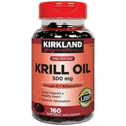 Kir-kland Signature Krill Oil 500 Milligram 160 Softgels healthsupps.co.ukUS supplements
