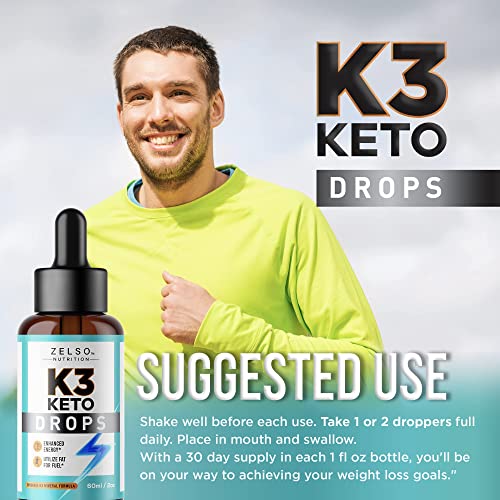 (3 Pack) K3 Keto Drops for Weight Loss - Fat Burner & Metabolism Booster | Advanced Keto ZELSOUS supplements