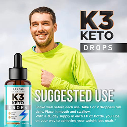 (3 Pack) K3 Keto Drops for Weight Loss - Fat Burner & Metabolism Booster | Advanced Keto ZELSOUS supplements