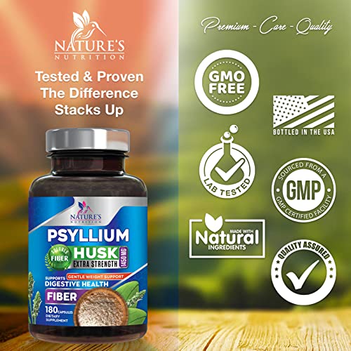 High Absorption Psyllium Husk Capsules 1450mg, Natural Soluble Fiber Supplement Non-GMO Nature's NutritionAu supplements