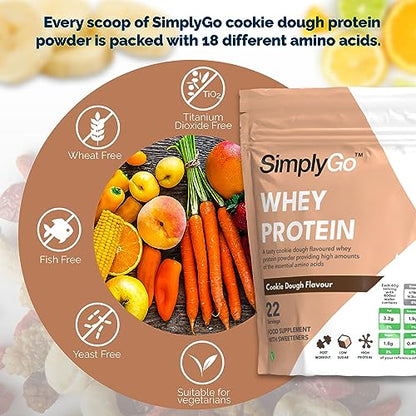 SimplyGo Whey Protein Powder | 900g | Simply Add 30g to Water, Juice or Shakes (Cookie Dough) Simply SupplementsUS supplements