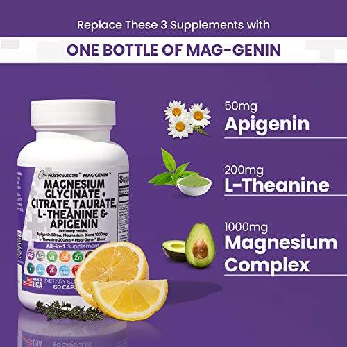 Magnesium Glycinate Complex 1000mg with L-Theanine 200mg Apigenin 50mg Citrate Taurate Supplement - 5-HTP GABA Passion Flower Lemon Balm L-Glycine Phosphatidylserine Ashwagandha - USA Made Clean Nutra Clean NutraceuticalsUS supplements
