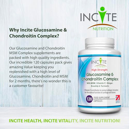 Glucosamine and Chondroitin High Strength Complex with MSM, Vitamin C, Ginge Incite NutritionUS supplements