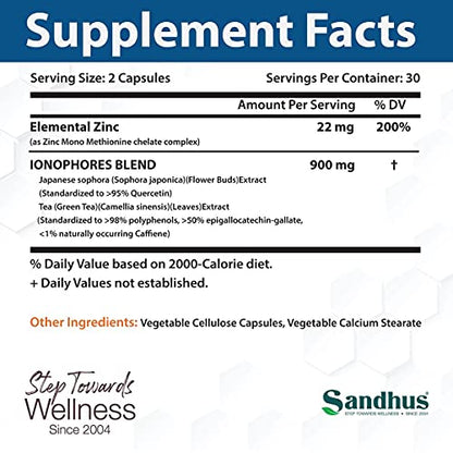 Sandhu's BioZnq 900mg Vegetarian Capsules Zinc Supplement with Quercetin Sandhu'sUS supplements