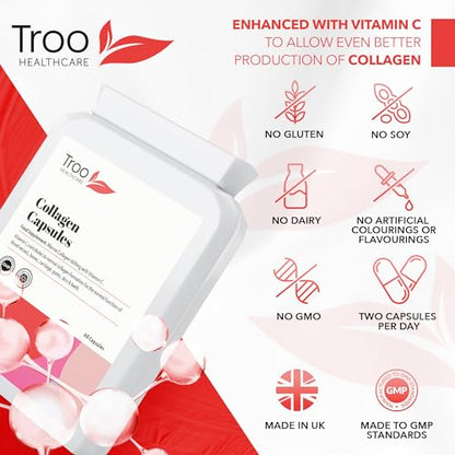 Troo Marine Collagen Supplement - 60 High Strength Capsules 1200mg Serving - Hydrolysed Marine Collagen Peptides with Vitamin C Troo Health CareUS supplements