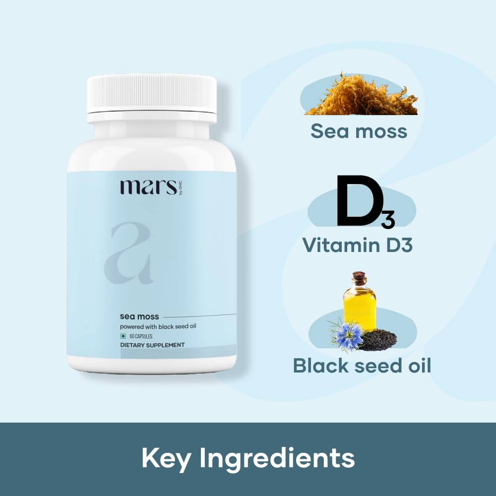 Mars Sea Moss Caps Surge Natural (60N) | Packed with 84 Essential Minerals | Powered with Black Seed Oil, Surgemax & Vitamin D3 | Overall Well-Being - Pack of 3 mars by GHCAu supplements