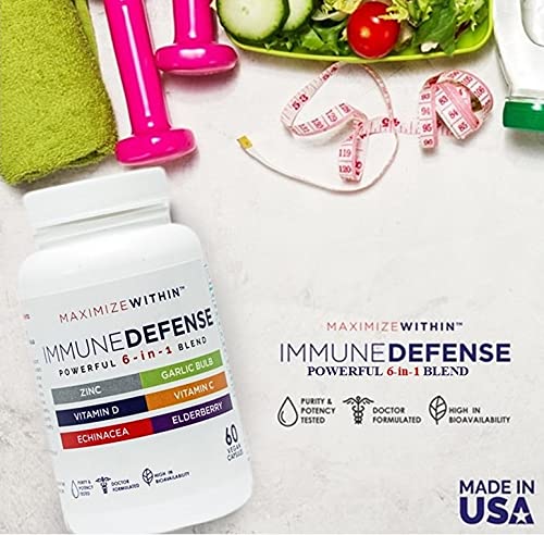 Maximum Slim Powerful 6-in-1 Immune Support Supplement with Zinc, Vitamin C, Elderberry, Vitamin D, Echinacea, & Garlic, 60 Count Maximum SlimAu supplements
