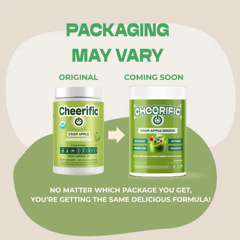 Cheerific Crisp Apple Greens Superfood Powder - 20+ Organic Superfoods + Prebiotic & Probiotics + More - Keto Friendly - Supports Positive Mood, Gut Health - Vegan, Gluten Free, Non-GMO - 30 Day Cheerificnz supplements