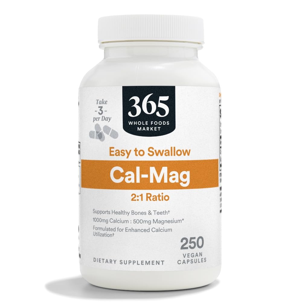 365 by Whole Foods Market, Cal-Mag 2:1 Ratio, Easy-to-Swallow Vegan Capsules, 250 Count 365 by Whole Foods MarketAu supplements
