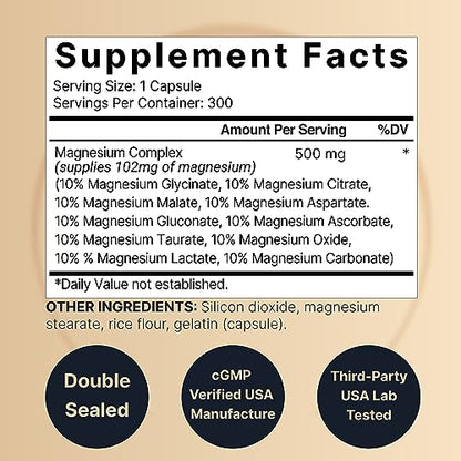 NatureBell Magnesium Complex Supplement 500mg, 300 Capsules | 10 Active Forms NatureBellUS supplements