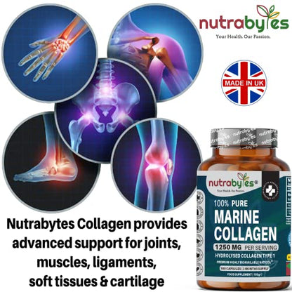 High Strength Marine Collagen Capsules - 1250mg Hydrolysed Collagen Supplement NUTRABYTESUS supplements