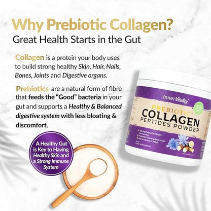 Prebiotic Collagen Powder - 390g Hydrolysed Bovine Collagen Peptides with Prebiotics for Gut Health & Skin Inner VitalityUS supplements