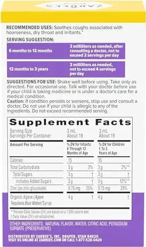Motrin and Zarbee’s Essentials for Infants Infants' Concentrated Liquid Medicine Drops with Ibuprofen and Zarbee's Baby Coughⱡ Syrup + Immune with Organic Agave + Zinc MotrinAu supplements