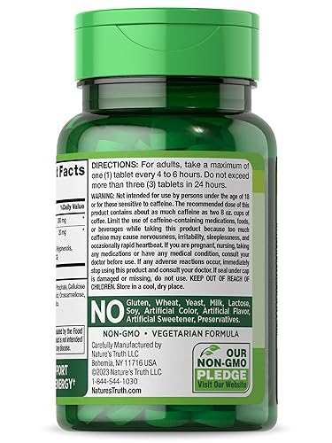 Caffeine Pills | 220mg | 120 Count | with Green Tea Extract | Vegetarian, Non-GMO & Gluten Nature's TruthUS supplements
