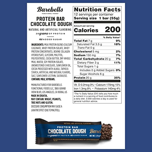 Barebells Protein Bars Chocolate Dough with 1g of Total Sugars - 12 Count, 1.9oz Bars BAREBELLSUS supplements