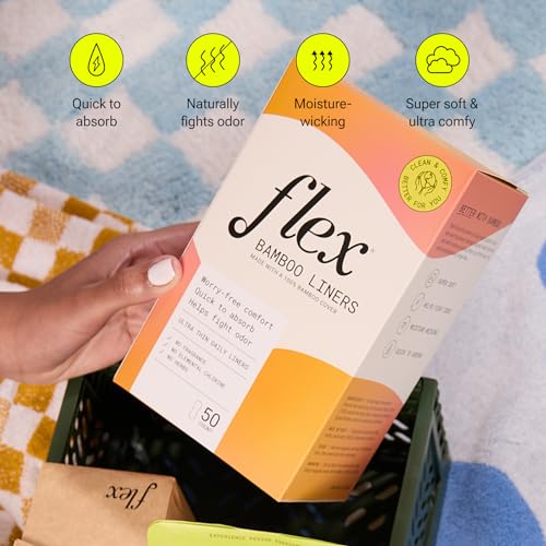 Flex Bamboo Panty Liners (50 Count) | Ultra Thin Daily Pantyliners | Fragrance-Free Feminine Care FLEXAu supplements