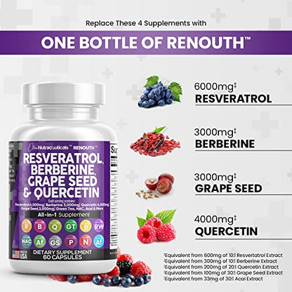 Resveratrol 6000mg Berberine 3000mg Grape Seed Extract 3000mg Clean NutraceuticalsUS supplements