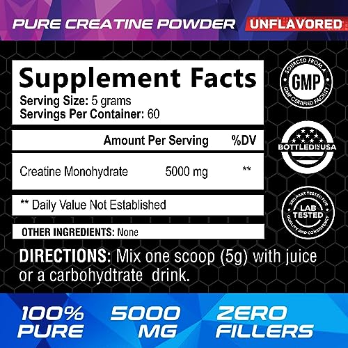Micronized Creatine Monohydrate Powder - 100% Pure Unflavored Creatine Powder Nature's NutritionUS supplements