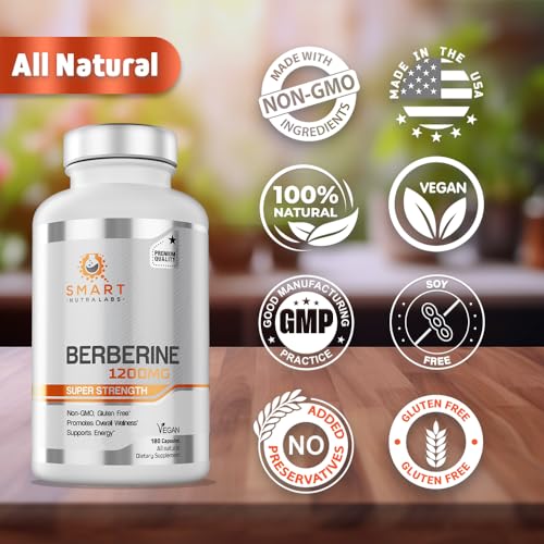 Premium Berberine HCL 1200mg- 180 Vegan Capsules, 100% Pure Berberin Smart Nutra LabsUS supplements