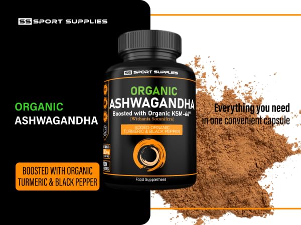 Organic Ashwagandha Capsules 1200mg Boosted with 100mg of Organic KSM-66 SS Sport SuppliesUS supplements