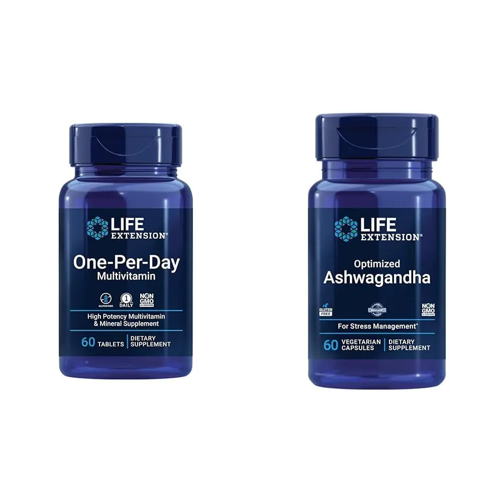 Life Extension One-Per-Day Multivitamin 60 Tablets and Optimized Ashwagandha 60 Capsules Bundle Life ExtensionAu supplements