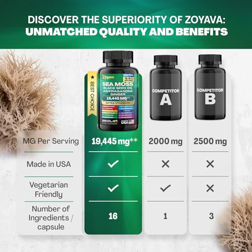 Sea Moss 7000mg Black Seed Oil 4000mg Ashwagandha 2000mg Turmeric 2000mg ZoyavaUS supplements