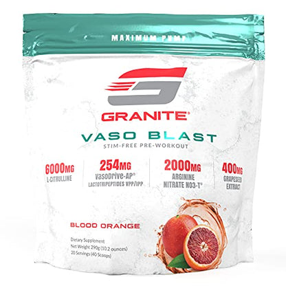 Granite Vaso Blast Advanced 'Stim-Free' Pre-Workout | Supports Vasodialation, NO Conversion Granite SupplementsUS supplements