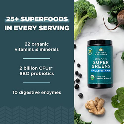 Ancient Nutrition Organic SuperGreens and Multivitamin Powder with Probiotics Ancient NutritionUS supplements