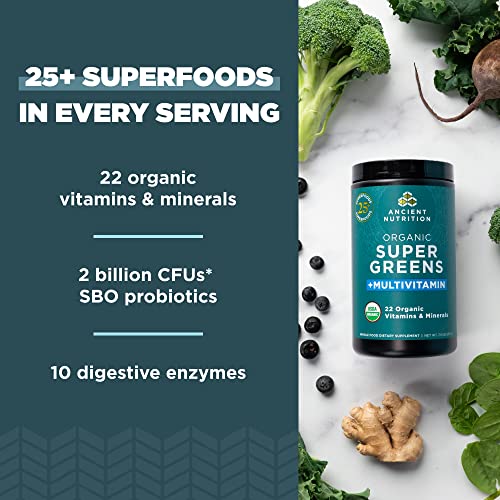 Ancient Nutrition Organic SuperGreens and Multivitamin Powder with Probiotics Ancient NutritionUS supplements