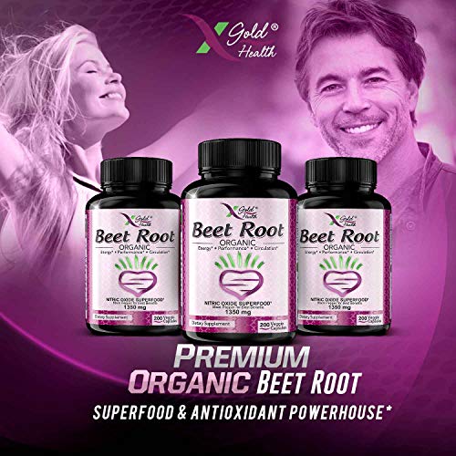 Organic Beet Root Powder 1350mg 200 Veggie caps Superfood Nitric Oxide Strongest X Gold HealthAu supplements