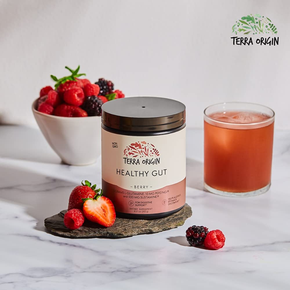 TERRA ORIGIN Healthy Gut Powder (Berry Flavor) |30-Servings with L-Glutamine, Zinc, Glucosamine, Slippery Elm Bark, Marshmallow Root and More! TERRA ORIGINUS supplements