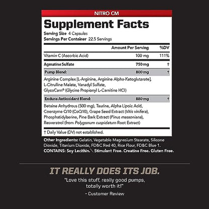 PMD Sports Nitro cm - Nitric Oxide with Agmatine Pre Workout Supplement - Muscle PMDUS supplements