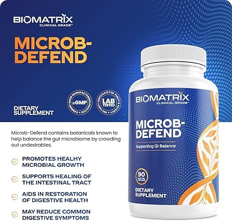 BioMatrix Biofilm Disruptor, GI Repair Digestive Supplement for Men and Women, Oil of Thyme, Oregano & Clove, Gut Microbiome & Intestinal Health Support | Microb-Defend (90 Softgels) BioMatrixAu supplements