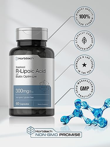 Stabilized R-Lipoic Acid 300mg | 60 Capsules | with Biotin Optimizer | Non-GMO, Gluten HorbäachAu supplements