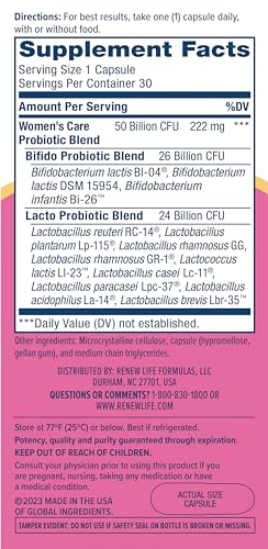 Renew Life Women's Probiotic Capsules, 50 Billion CFU Guaranteed, Supports Vaginal, Urinary Renew LifeAu supplements