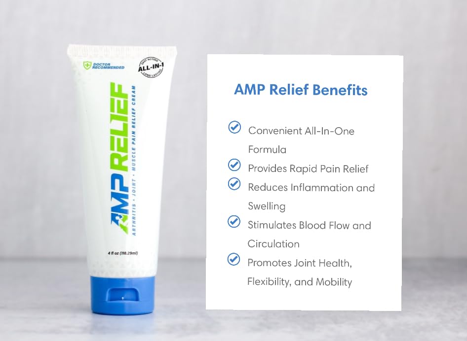AMP RELIEF Cream - 4oz - All Natural Topical Pain Cream with Arnica, Boswellia, Eucalyptus and Menthol AMP RELIEFAu supplements