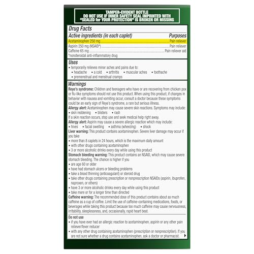 Excedrin Extra Strength Pain Relief Caplets for Headache Relief, Acetaminophen 250mg, Aspirin 250mg, Caffeine 65mg, Pain Reliever, 200 Count ExcedrinAu supplements