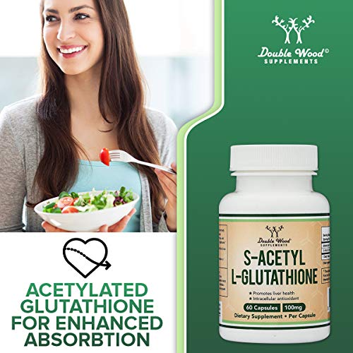 S-Acetyl L-Glutathione Capsules - 100mg, Manufactured and Tested in The USA, 60 Count Double Wood SupplementsUS supplements