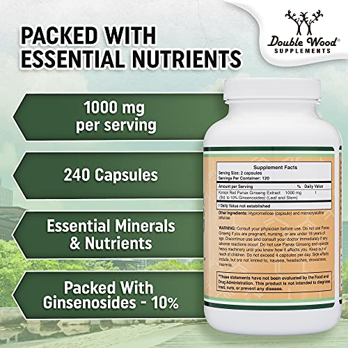Ginseng Capsules (Korean Red Ginseng Extract, Panax Ginseng 10% Ginsenosides) Double Wood SupplementsUS supplements