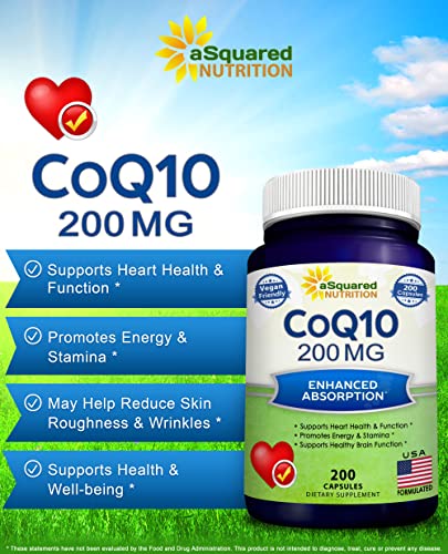 aSquared Nutrition CoQ10 (200 Capsules and 200mg) - High Absorption Vegan CO Q-10 aSquared NutritionUS supplements
